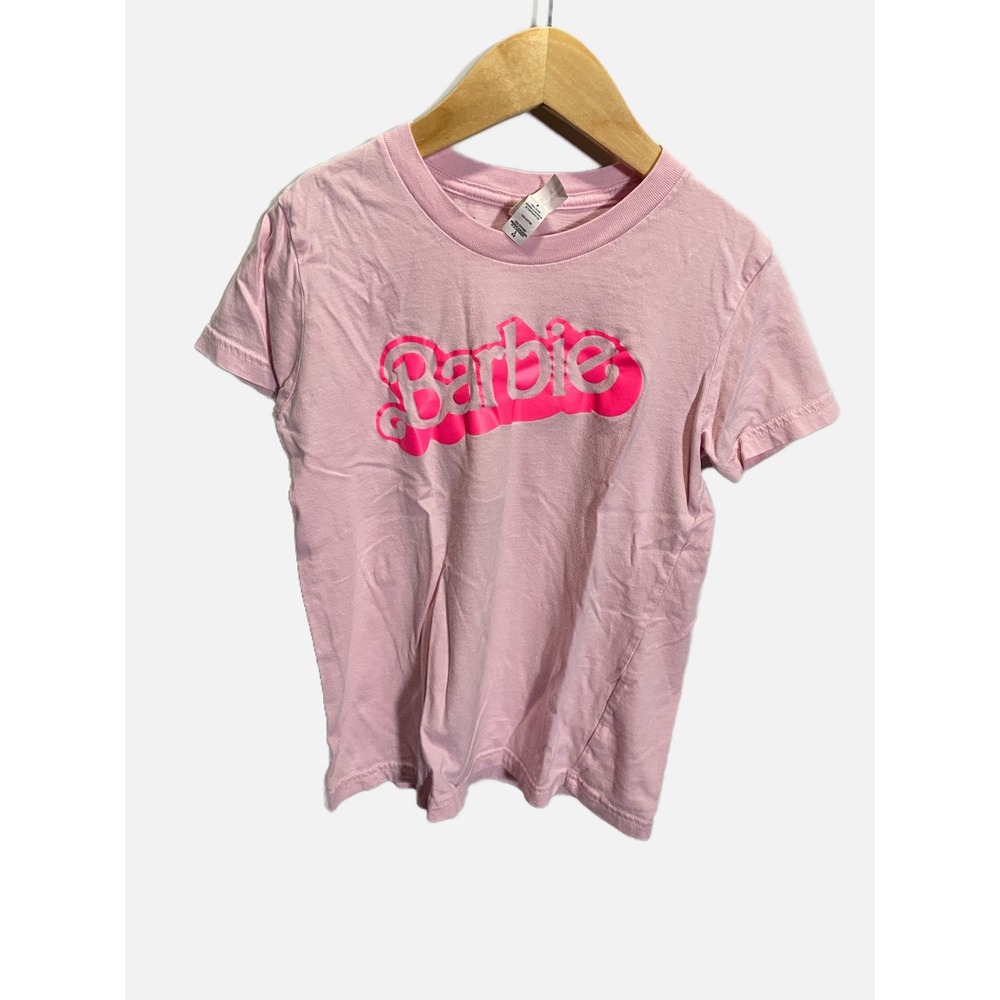 Bella + Canvas T-Shirt Kids 6-8 Pink Barbie Graphic Logo Casual Tee